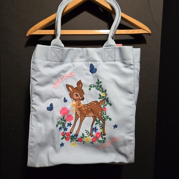 Skinny Dip London Tote Bambi Feline 'B..ch Please... I'm Fabulous' Sassy Fun 15" - Picture 2 of 12